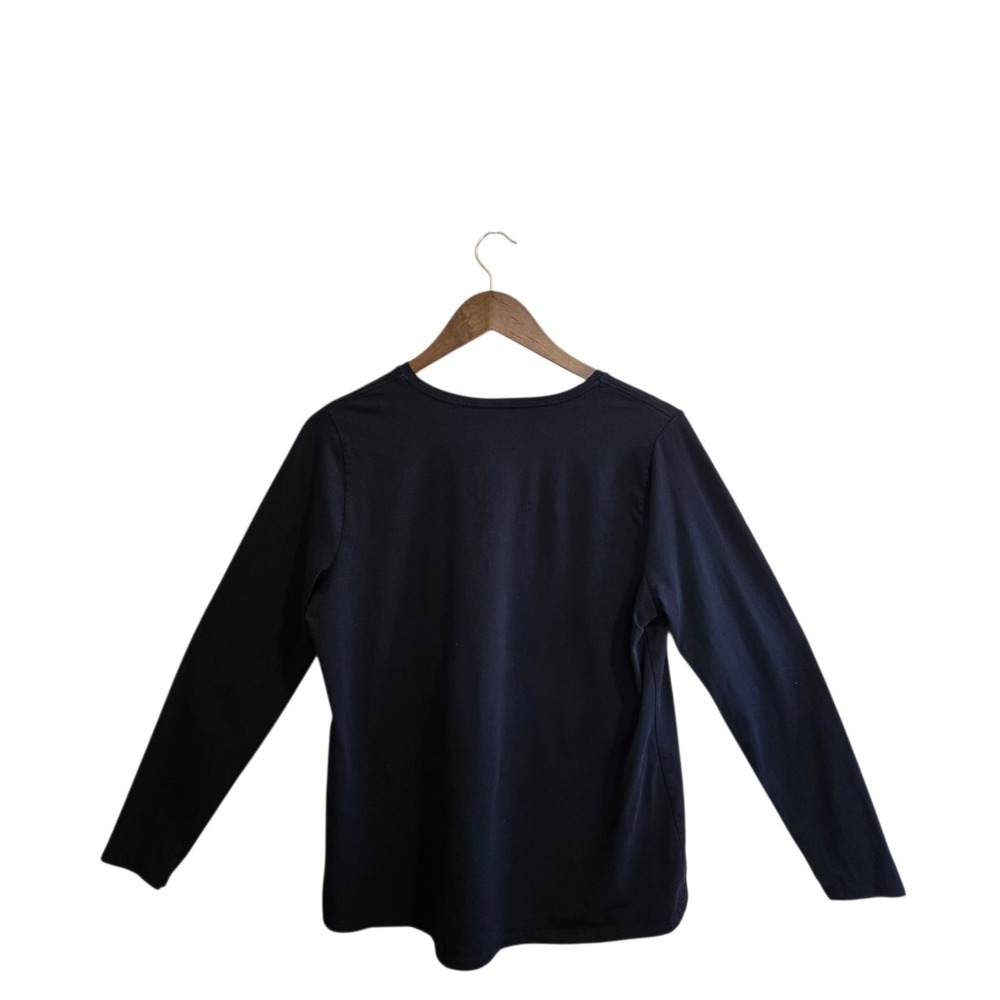 Denver Hayes Women's V-Neck T-Shirt Size LG Black Long Sleeve Stretch Pullover - Picture 2 of 6